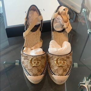Gucci Ankle Tie Platform Espadrille Sandal 39.5